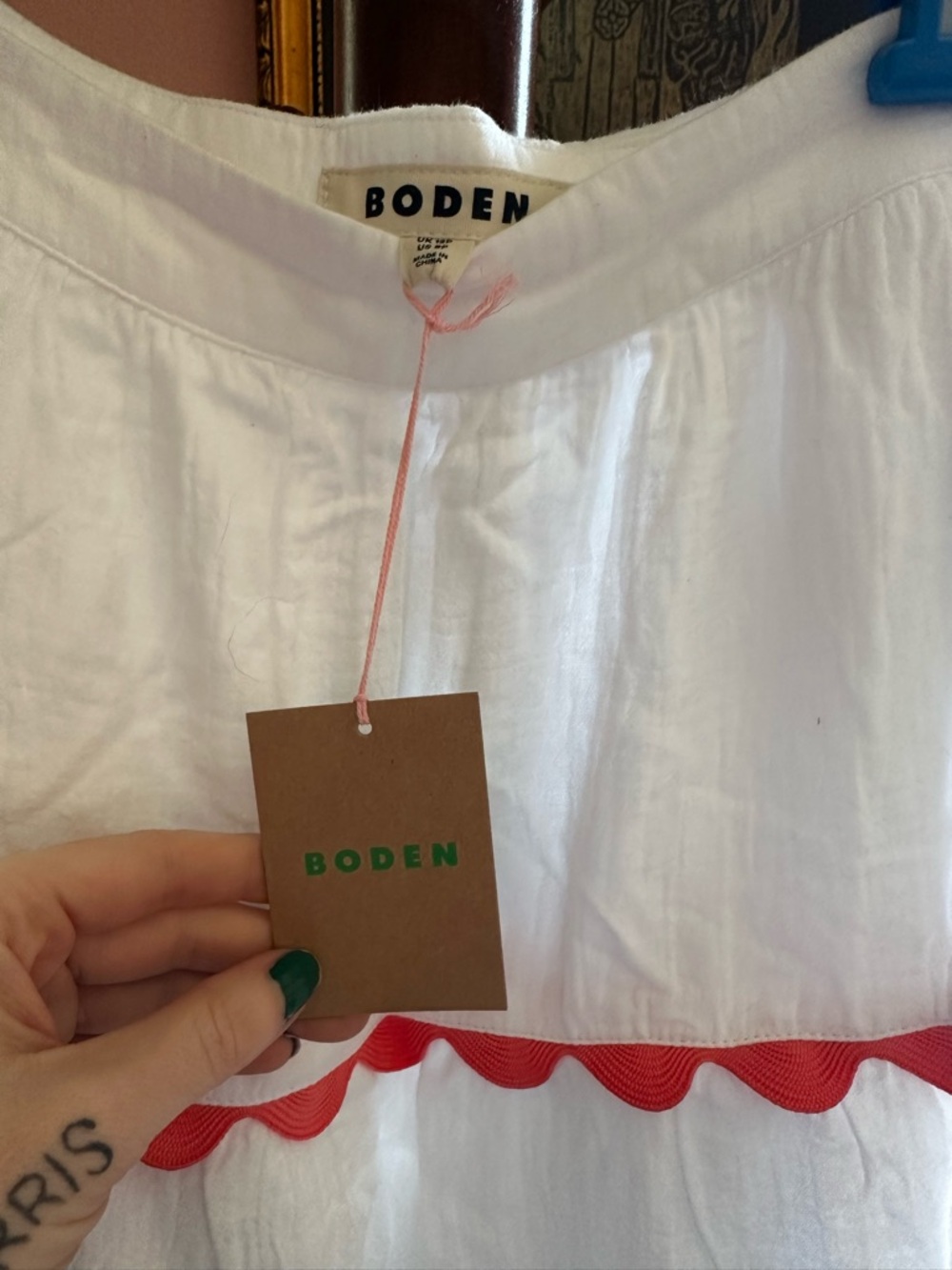 Boden White Tiered Skirt with Pink, Green, Yellow & Blue Trim - Picture 6 of 6